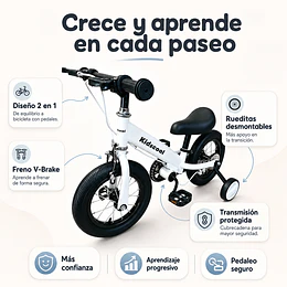 Bicicleta Infantil 2 en 1 Aro 12 Blanco Balance Pedales Rueditas -Preventa 20 de Octubre