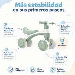 Correpasillos Infantil Mini Bicicleta Aprendizaje 4 Ruedas Verde- Preventa 20 de Octubre