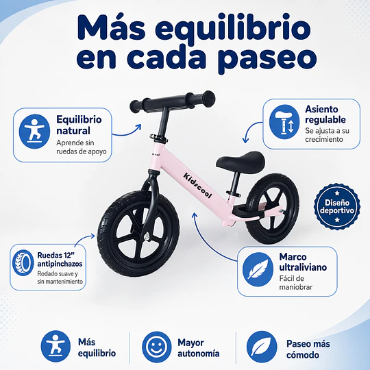 Bicicleta de Equilibrio y Aprendizaje Infantil Aro 12 Rosada