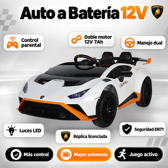 Auto a Batería Lamborghini Huracán Blanco 12V Control Remoto
