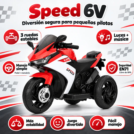  Moto Eléctrica Infantil 3 Ruedas Speed 6V Rojo