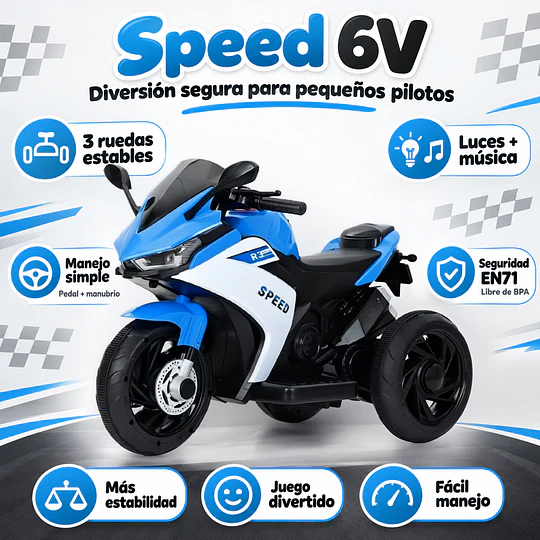  Moto Eléctrica Infantil 3 Ruedas Speed 6V Azul
