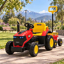 Tractor a Batería Infantil 12V Rojo con Carro y Control -Preventa 20 de Octubre
