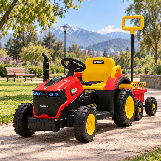 Tractor a Batería Infantil 12V Rojo con Carro y Control