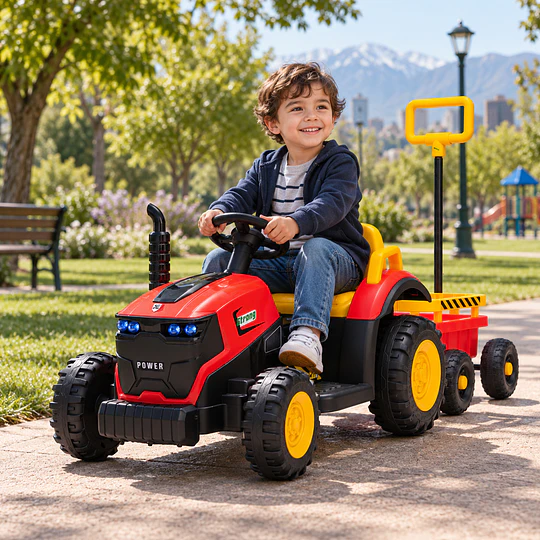 Tractor a Batería Infantil 12V Rojo con Carro y Control