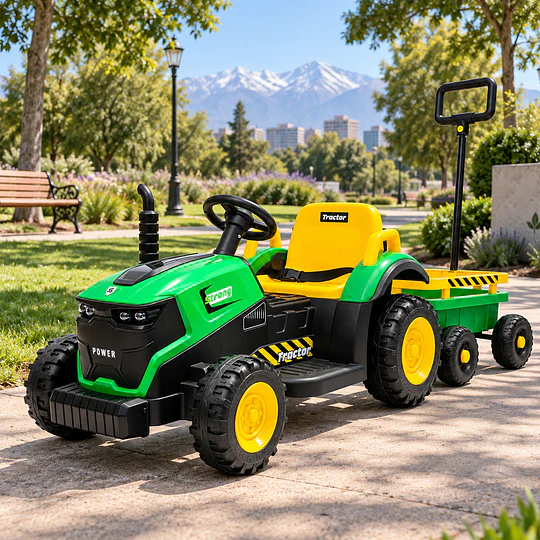 Tractor a Batería Infantil 12V Verde con Carro y Control