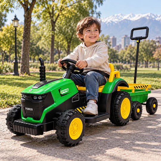 Tractor a Batería Infantil 12V Verde con Carro y Control
