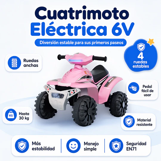Cuatrimoto Eléctrica Infantil 4 Ruedas 6V Blanca -Preventa 15 de Octubre