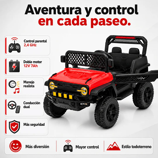 Auto a Batería Infantil Todoterreno Rojo 12V Control Remoto