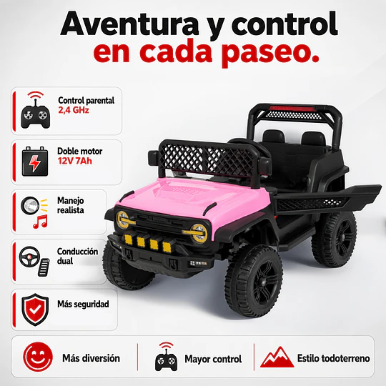Auto a Batería Infantil Todoterreno Rosado 12V Control Remoto- Preventa 15 de Octubre