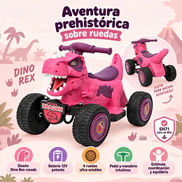 Cuatrimoto Eléctrica Infantil 12V Dino Rex Rosada -Preventa 20 de Octubre