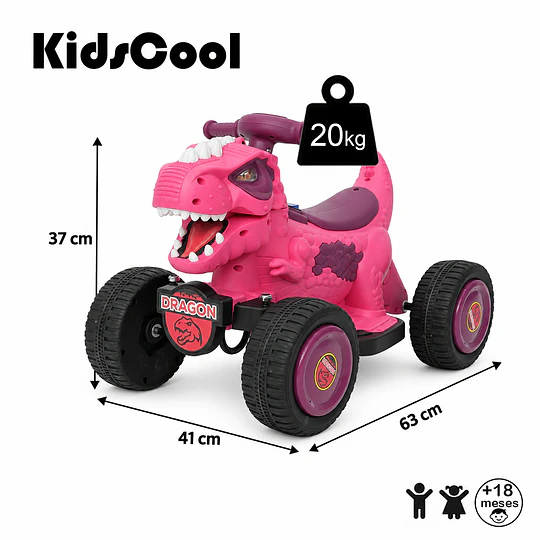 Cuatrimoto Eléctrica Infantil 12V Dino Rex Rosada 