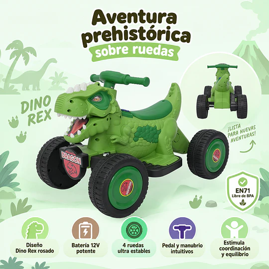 Cuatrimoto Eléctrica Infantil 12V Dino Rex Verde 