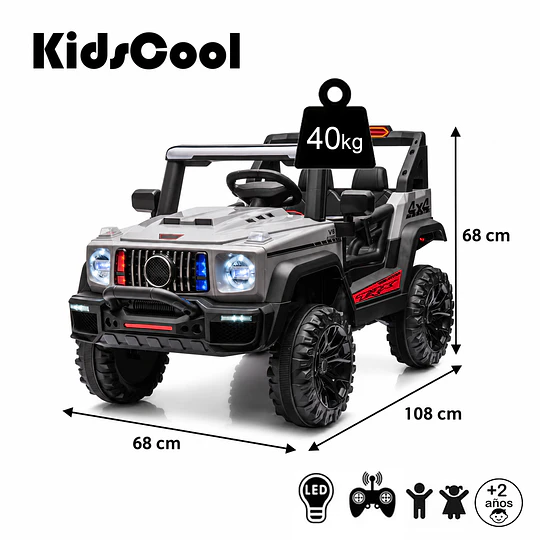Auto a Batería Infantil Todoterreno Gris 12V Control Remoto