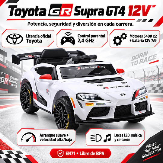 Auto Eléctrico Toyota GR Supra GT4 12V Blanco Licencia Oficial