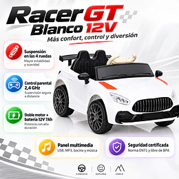 Auto Eléctrico Infantil Deportivo Racer GT 12V Blanco Kidscool- Preventa 20 de Octubre