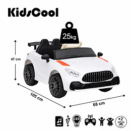 Auto Eléctrico Infantil Deportivo Racer GT 12V Blanco Kidscool- Preventa 20 de Octubre