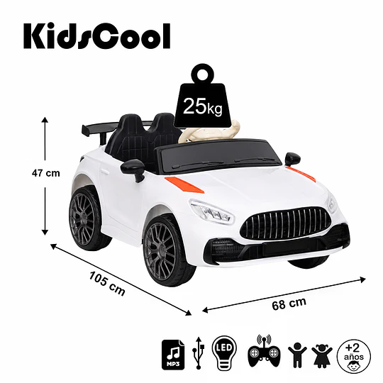 Auto Eléctrico Infantil Deportivo Racer GT 12V Blanco Kidscool