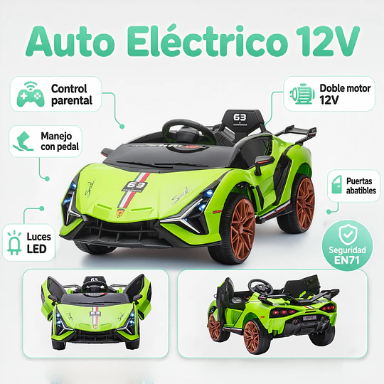 Auto a Batería Infantil Deportivo Verde 12V Control Remoto
