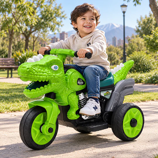 Moto Eléctrica Infantil 3 Ruedas Dino Rex Verde 6V 