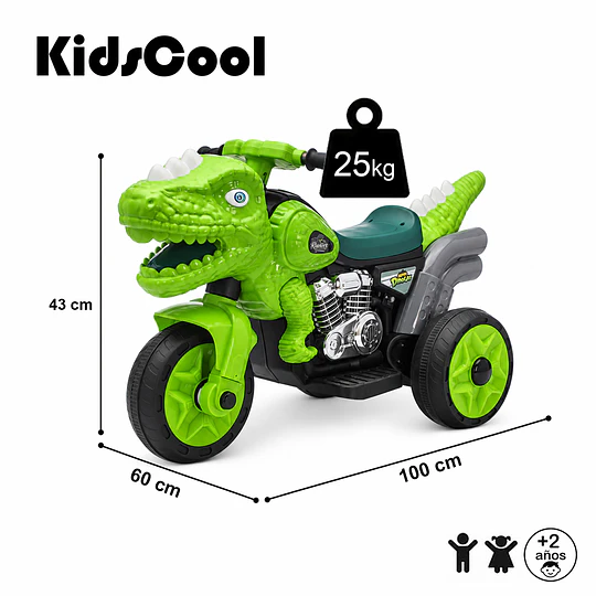 Moto Eléctrica Infantil 3 Ruedas Dino Rex Verde 6V 
