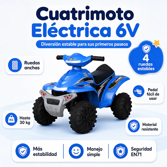 Cuatrimoto Eléctrica Infantil 4 Ruedas 6V Azul-Preventa 20 de Octubre