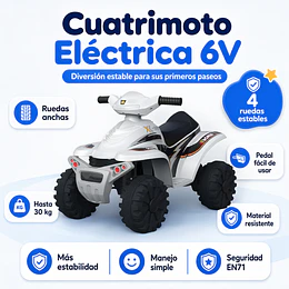 Cuatrimoto Eléctrica Infantil 4 Ruedas 6V Blanca -Preventa 20 de Octubre
