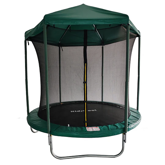 Cama Elástica Infantil 8 Pies (2,44m) Kidscool Verde con Techo Protector y Sistema T-Bar- BOMBITA