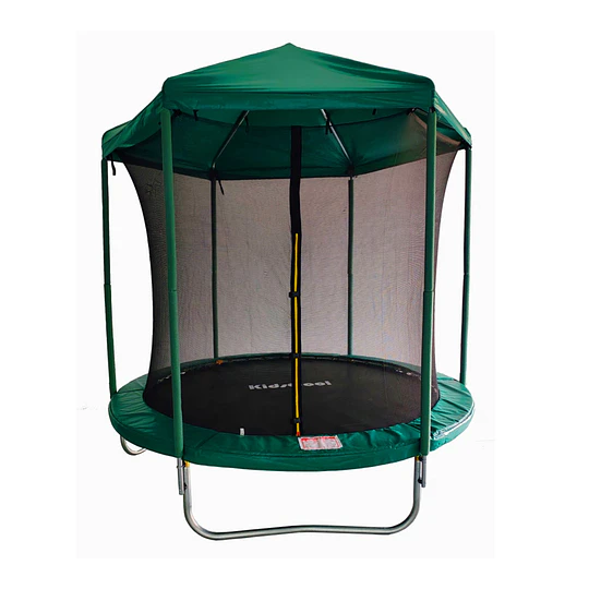 Cama Elástica Infantil 8 Pies (2,44m) Kidscool Verde con Techo Protector y Sistema T-Bar- BOMBITA