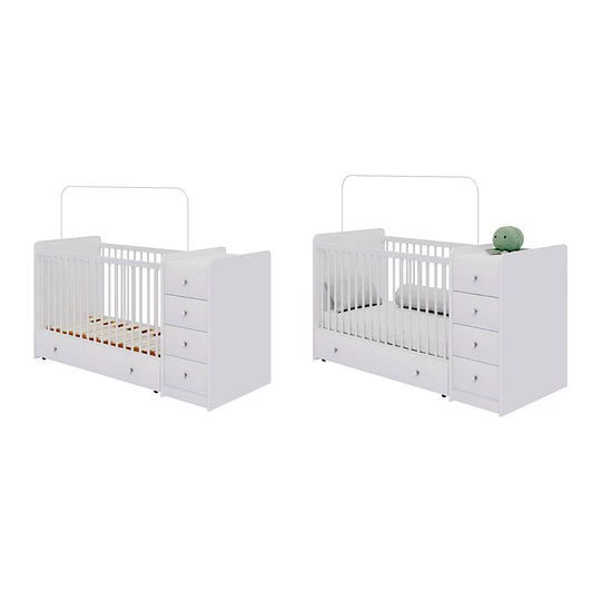 Cuna Con Comoda Y Cajonera Blanco Top Baby- BOMBITA