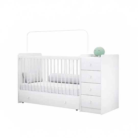 Cuna Con Comoda Y Cajonera Blanco Top Baby- BOMBITA