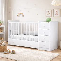 Cuna Con Comoda Y Cajonera Blanco Top Baby- BOMBITA
