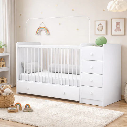Cuna Con Comoda Y Cajonera Blanco Top Baby- BOMBITA