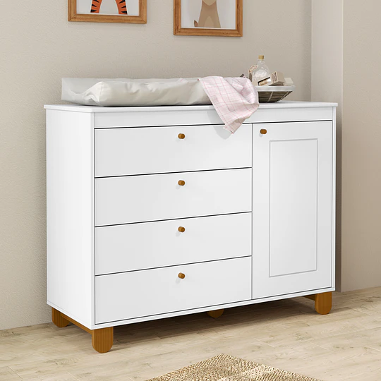 Cómoda Infantil Kidscool Zupi Blanco 4 Cajones Y Puerta- BOMBITA