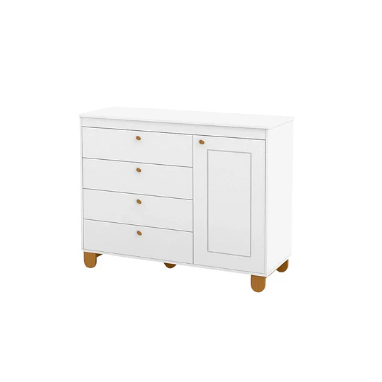 Cómoda Infantil Kidscool Zupi Blanco 4 Cajones Y Puerta- BOMBITA