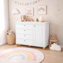 Cómoda Infantil Kidscool Zupi Blanco 4 Cajones Y Puerta- BOMBITA