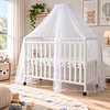 Cuna Plegable Con Ruedas Blanca Madera Maciza Kidscool Con Colchón Y Mosquitero -Preventa 04 de Noviembre
