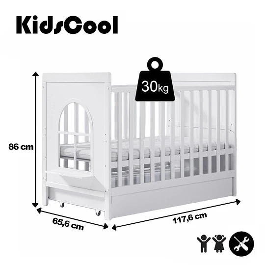 Cuna 2 Funciones Evolutiva Blanca Madera Kidscool Con Colchón -Preventa 04 de Noviembre