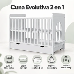 Cuna 2 Funciones Evolutiva Blanca Madera Kidscool Con Colchón -Preventa 04 de Noviembre