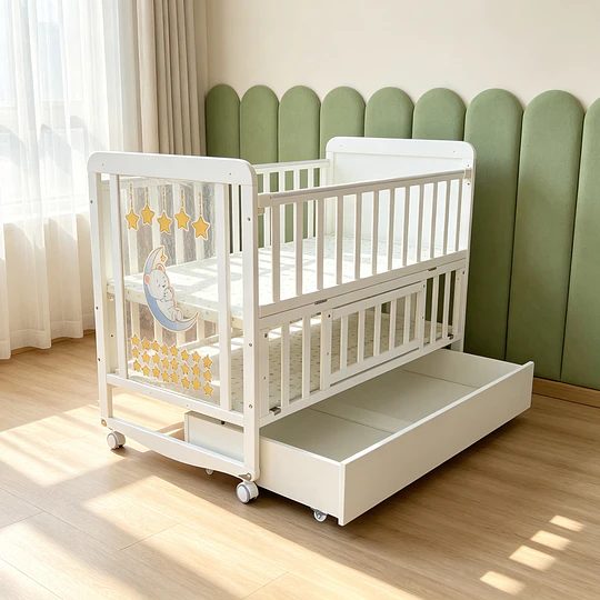 Cuna Multifunción Madera Osito Con Luz Mesa Apoyo Y Colchón Kidscool- Preventa 04 de Noviembre