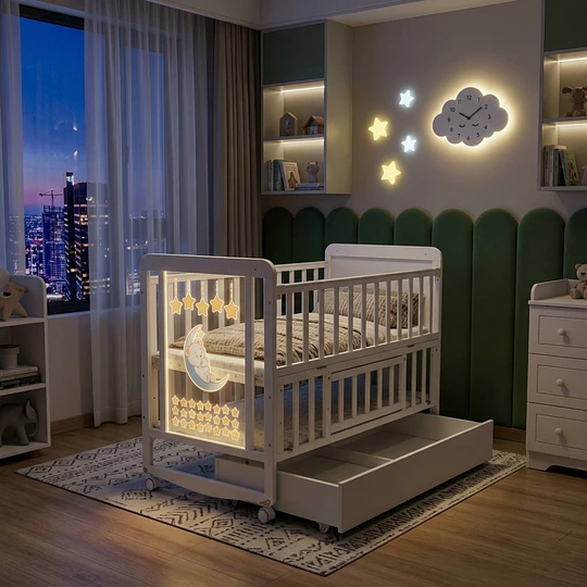 Cuna Multifunción Madera Osito Con Luz Mesa Apoyo Y Colchón Kidscool- Preventa 04 de Noviembre