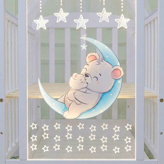 Cuna Multifunción Madera Osito Con Luz Mesa Apoyo Y Colchón Kidscool- Preventa 04 de Noviembre
