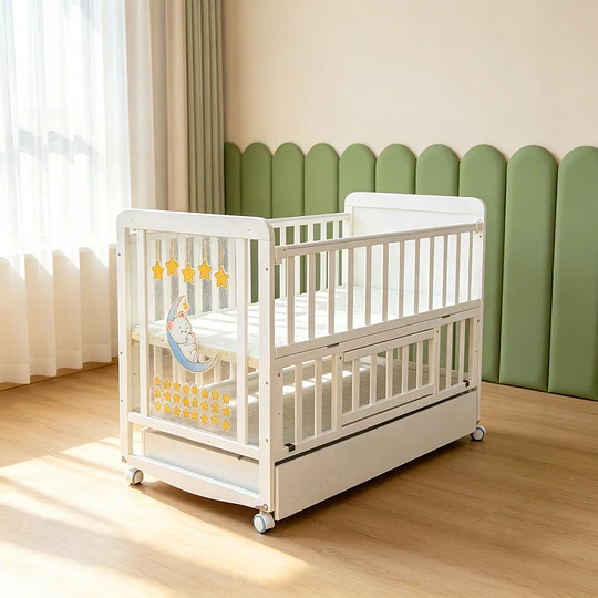 Cuna Multifunción Madera Osito Con Luz Mesa Apoyo Y Colchón Kidscool- Preventa 04 de Noviembre