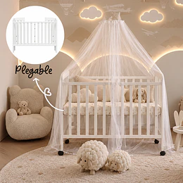 Cuna Plegable Con Ruedas Blanca Madera Maciza Kidscool Con Colchón Y Mosquitero -Preventa 04 de Noviembre