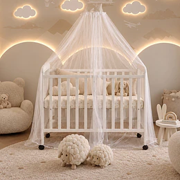 Cuna Plegable Con Ruedas Blanca Madera Maciza Kidscool Con Colchón Y Mosquitero -Preventa 04 de Noviembre