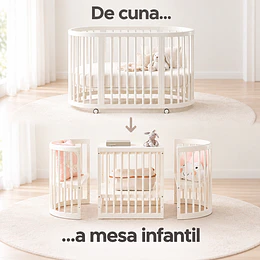 Cuna Mecedora Ovalada 5 Funciones Blanca Madera Kidscool con Colchón -Preventa 4 de noviembre