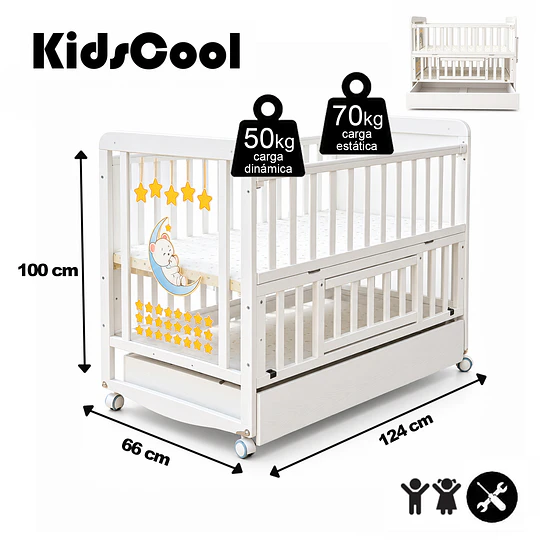 Cuna Multifunción Madera Osito Con Luz Mesa Apoyo Y Colchón Kidscool- Preventa 04 de Noviembre
