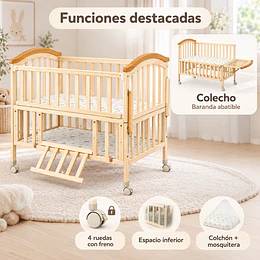 Cuna Colecho Corral Madera Natural con Mudador Kidscool -Preventa 04 de Noviembre 