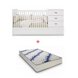 Cuna Cama Evolutiva Multifunción Kippi Blanca + Colchón 188 x 88 x 12 cms - Preventa 14 de Noviembre