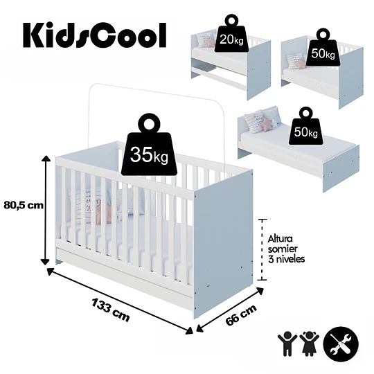 Cuna Colecho Multifuncional 4 en 1 Kidscool Blanca Evolutiva a Cama y Sofá- Preventa 14 de Noviembre